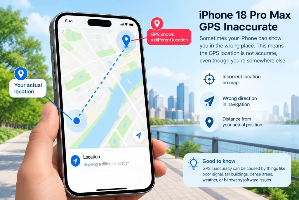 iPhone 18 Pro Max showing an inaccurate GPS location on a navigation map